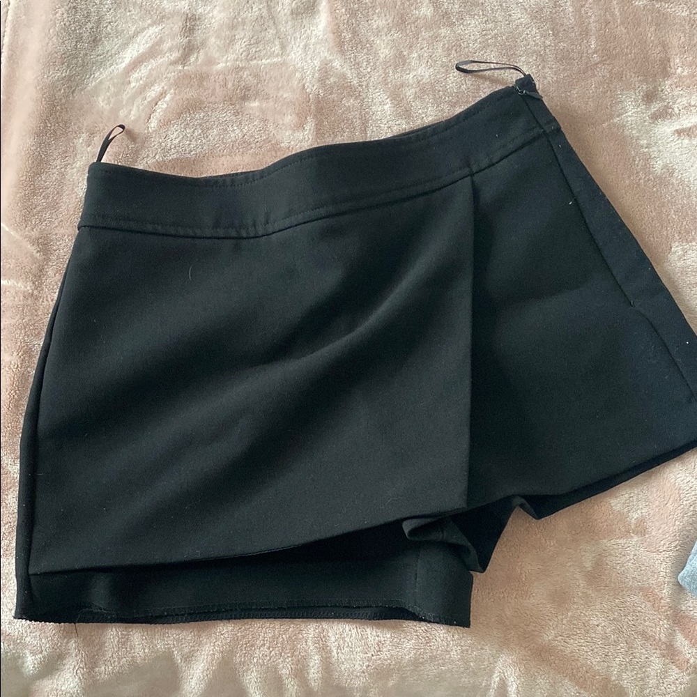 Zara Black Skort-Style Shorts with Asymmetrical Overlay